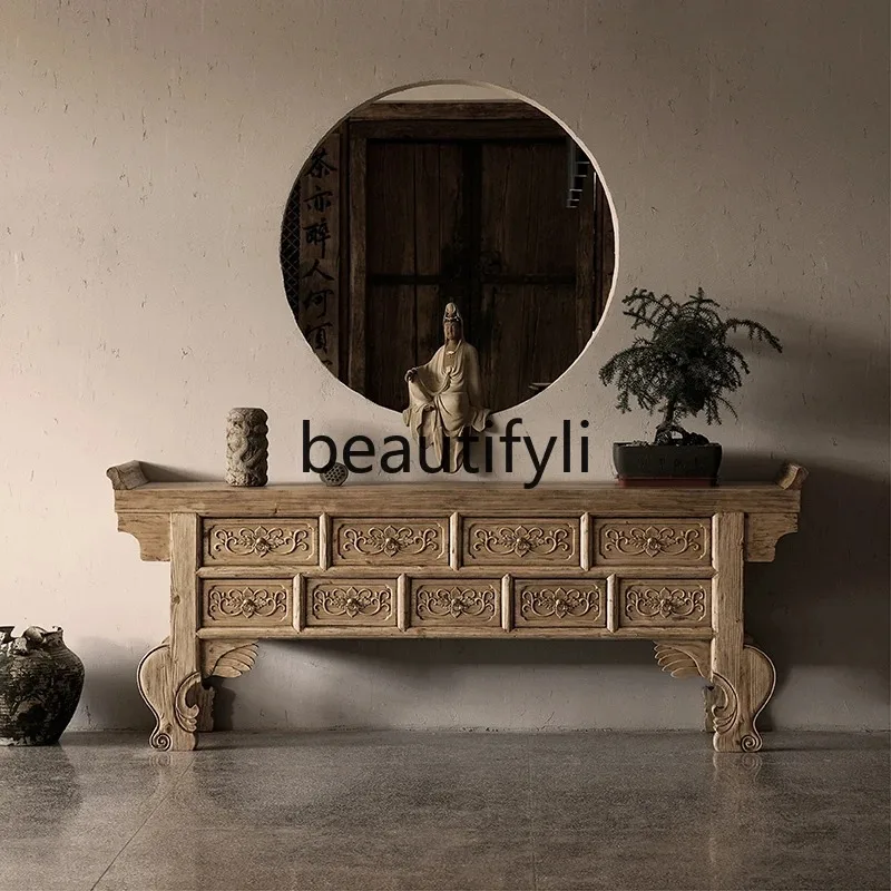 خزانة شرفة الرياح D2520 Wabi-sabi، وخزانة قماشية قديمة، وخزانة من الخشب الصلب بسبعة صناديق، وطاولة القاعة المتوسطة ومكتب الحافظة #3