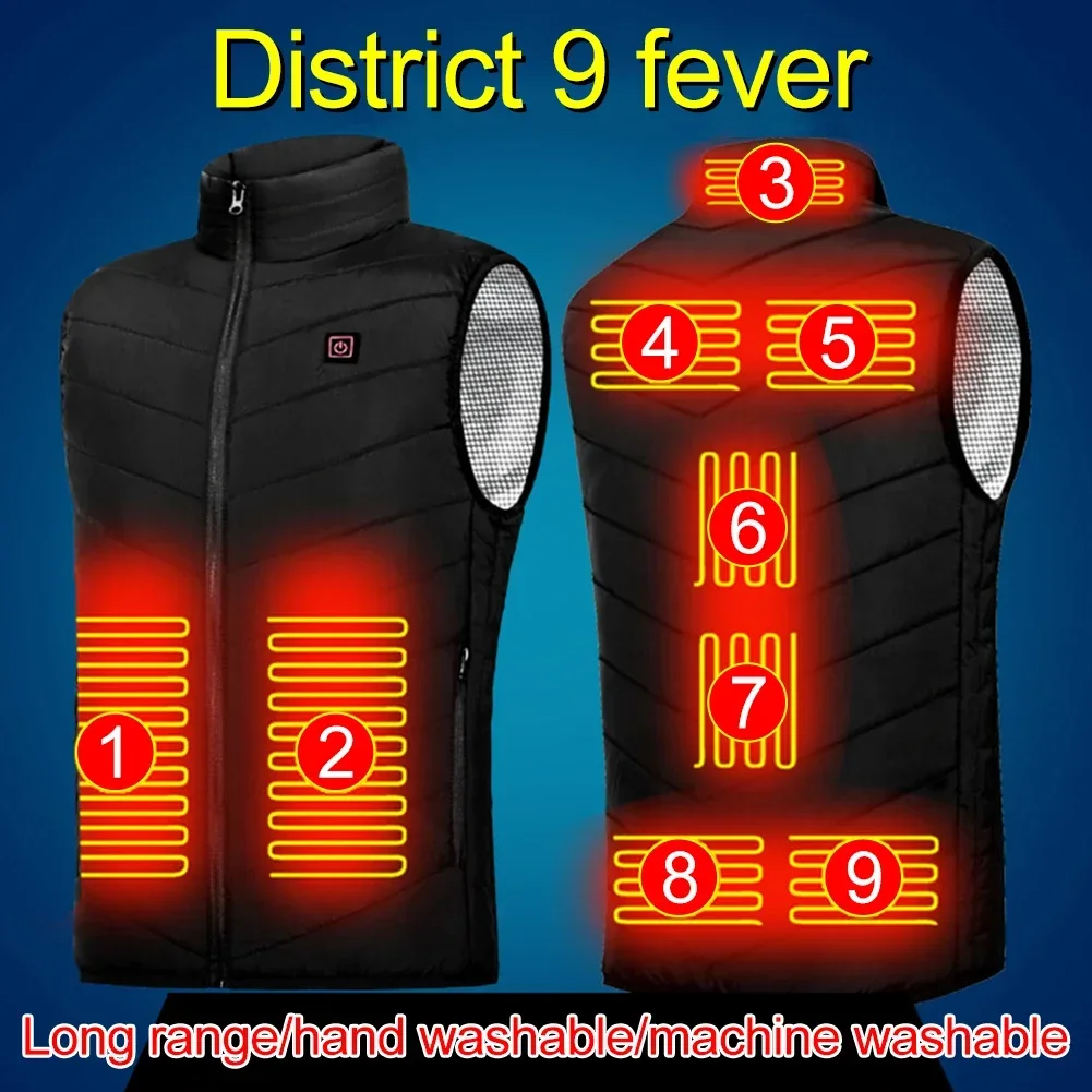 Hommes Usb infrarouge 9 zones de chauffage gilet veste hommes hiver résistant au froid électrique gilet chauffant gilet pour sport randonnée surdimensionné