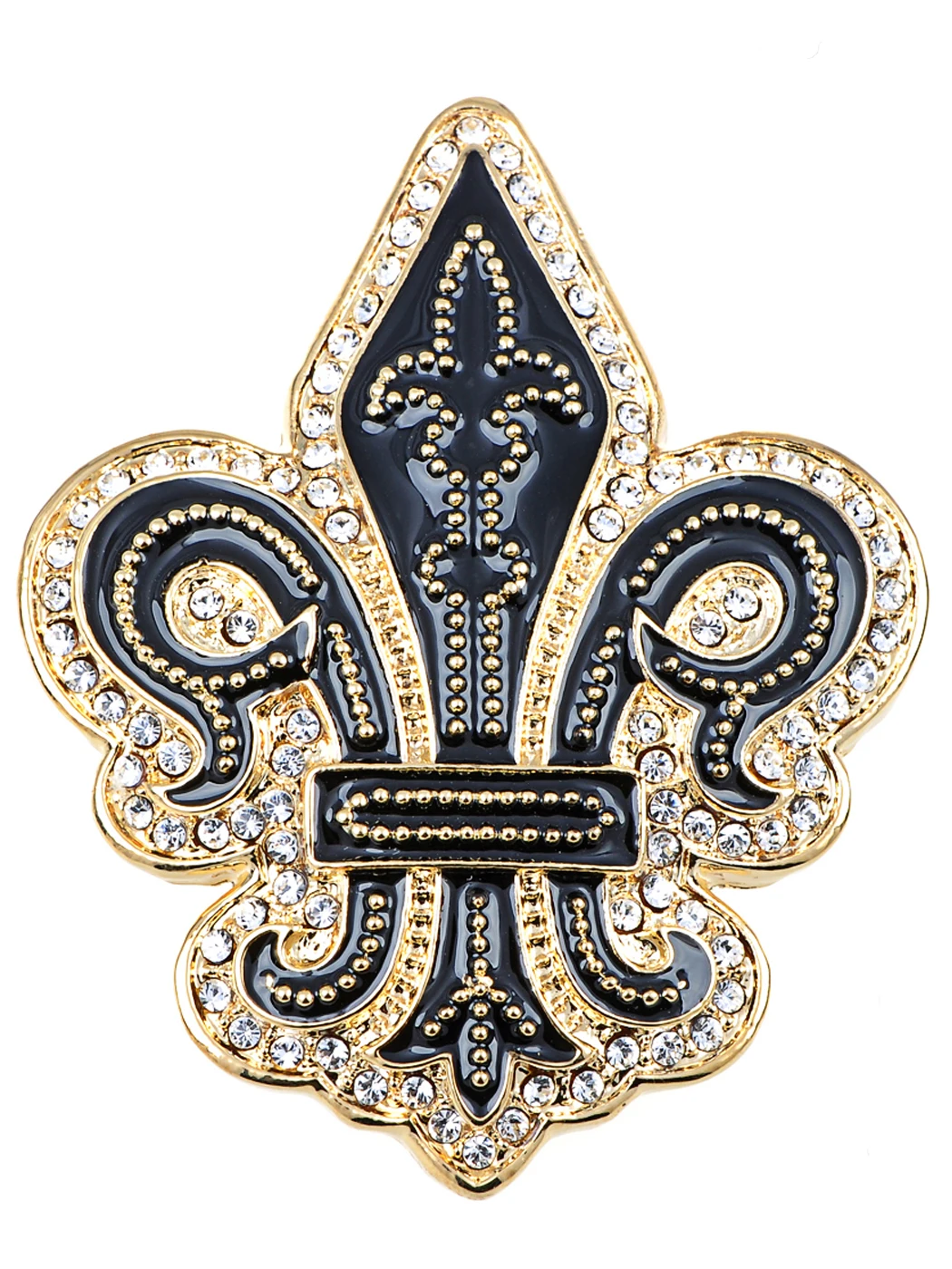 Golden Tone Black Gothic Medieval Royal Fleur De Lis Lily Brooch Pin