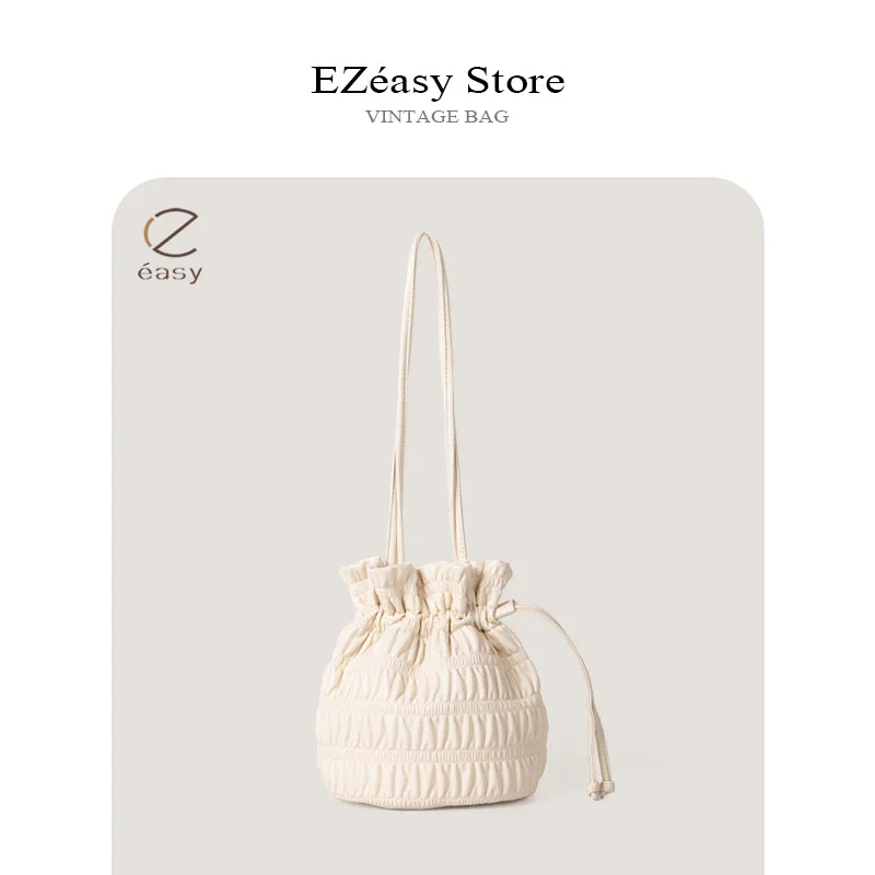 EZeasy Light Luxury Niche Designer Bags for Women Simple and Personalized Pleated Bucket Bag Messenger Bags Crossbody Bag