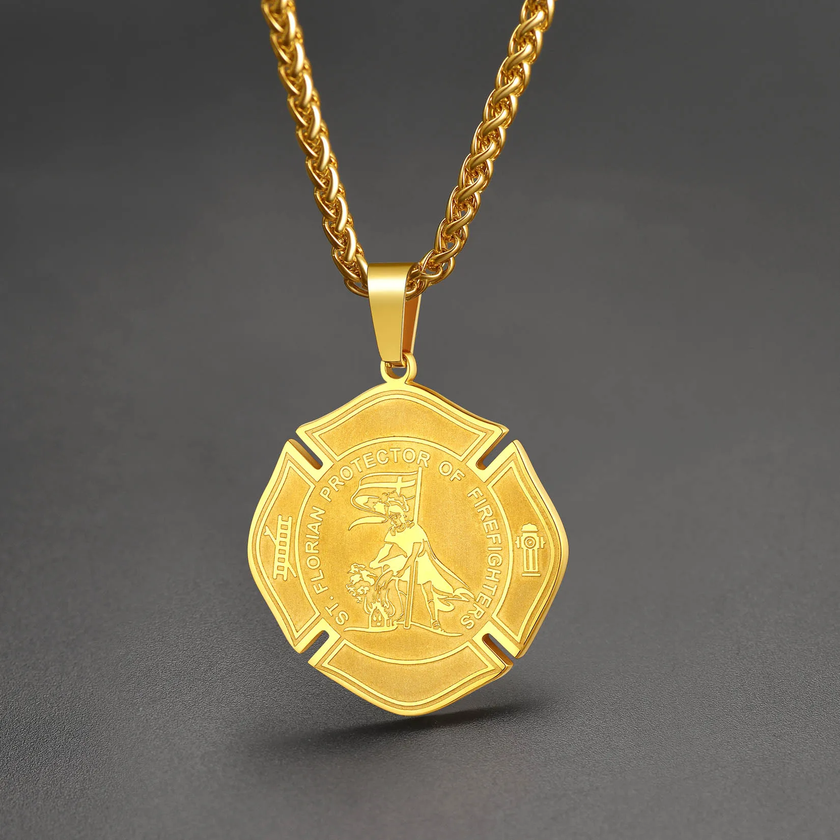 

Stainless Steel Patron Saint Talisman St.Florian Pendant Necklaces for Fire Fighters Protection Shield Medal Unisex Jewelry Gift