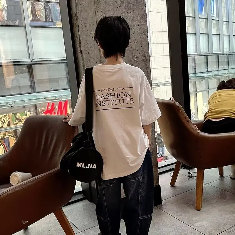 

Loose Bag, Crewneck, Fashion Harajuku Boyswear Trend: Summer Versatility, Literary T-shirt Temperament, Short Sleeves
