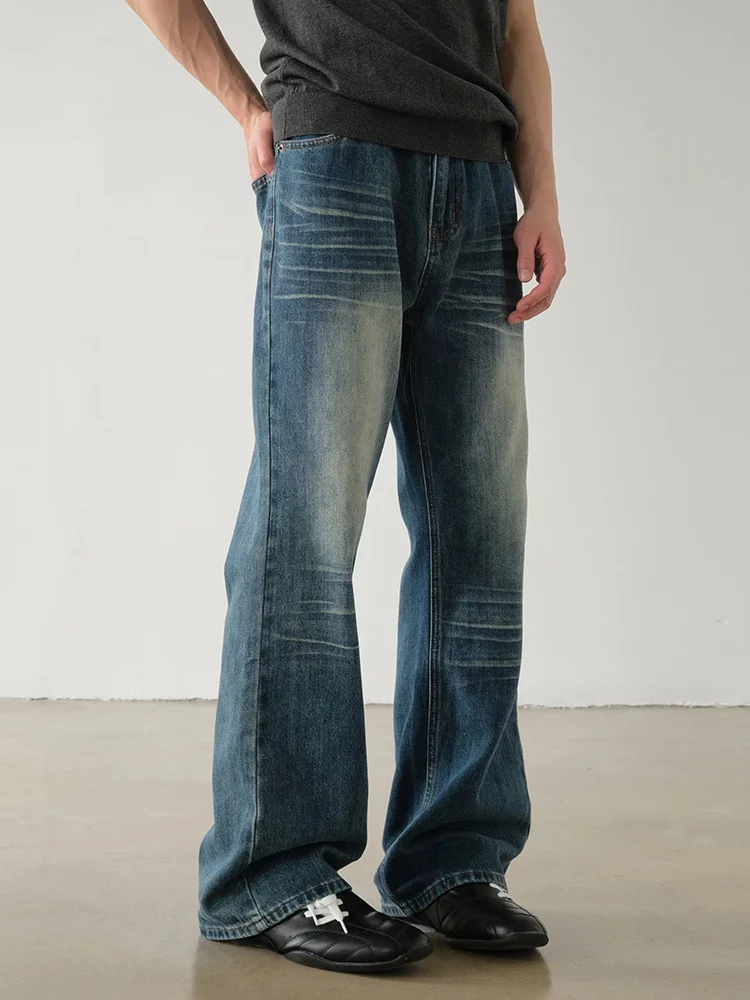 

Retro American Waed Denim Jeans Men's Summer New Loose Straight Leg Casual Long Trousers Trendy mid Waist Zipper Cotton Blend