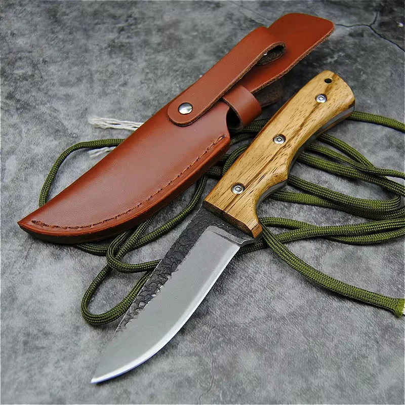 MR.GH Manual forging 440c straight knife outdoor survival knife hunting fishing multi-purpose knife distribution leather cover