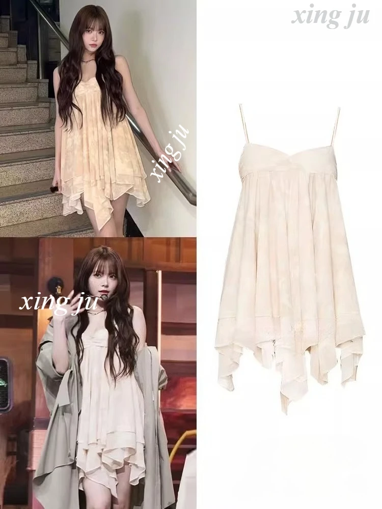 

New Women Group Jazz Dance Irregular Hem Sling Short Dress Nightclub Dj Female Singer Stage Dance Costumes Party Rave Clothing