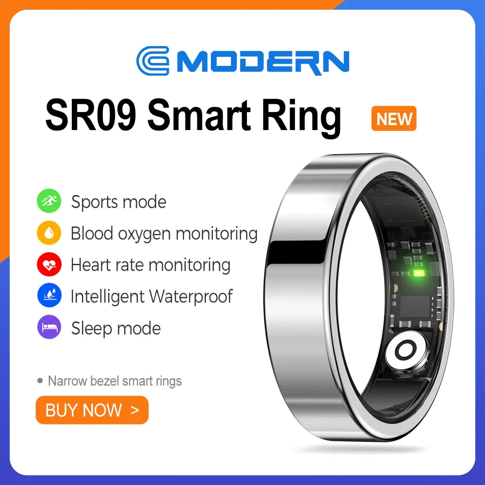 NEW SR09 Smart Ring For Men Women IP68 Waterproof Heart Rate Blood Oxygen Monitoring Multi Sports Modes Narrow frame Smart Ring