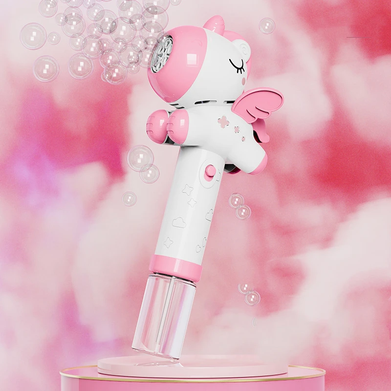 Neue Einhorn Elektrische Seifenblasenpistole Spielzeug mit Licht Automatische Seifenblasmaschine Sommer Outdoor Seifenblasenmaschine Party Spiel Geschenk