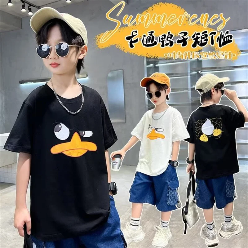 Summer Kids  Streetwear Interest Cartoon Print T Shirt 100% Cotton Tops Tees Children O-Neck Short Sleeve  Boys Girls Clothes