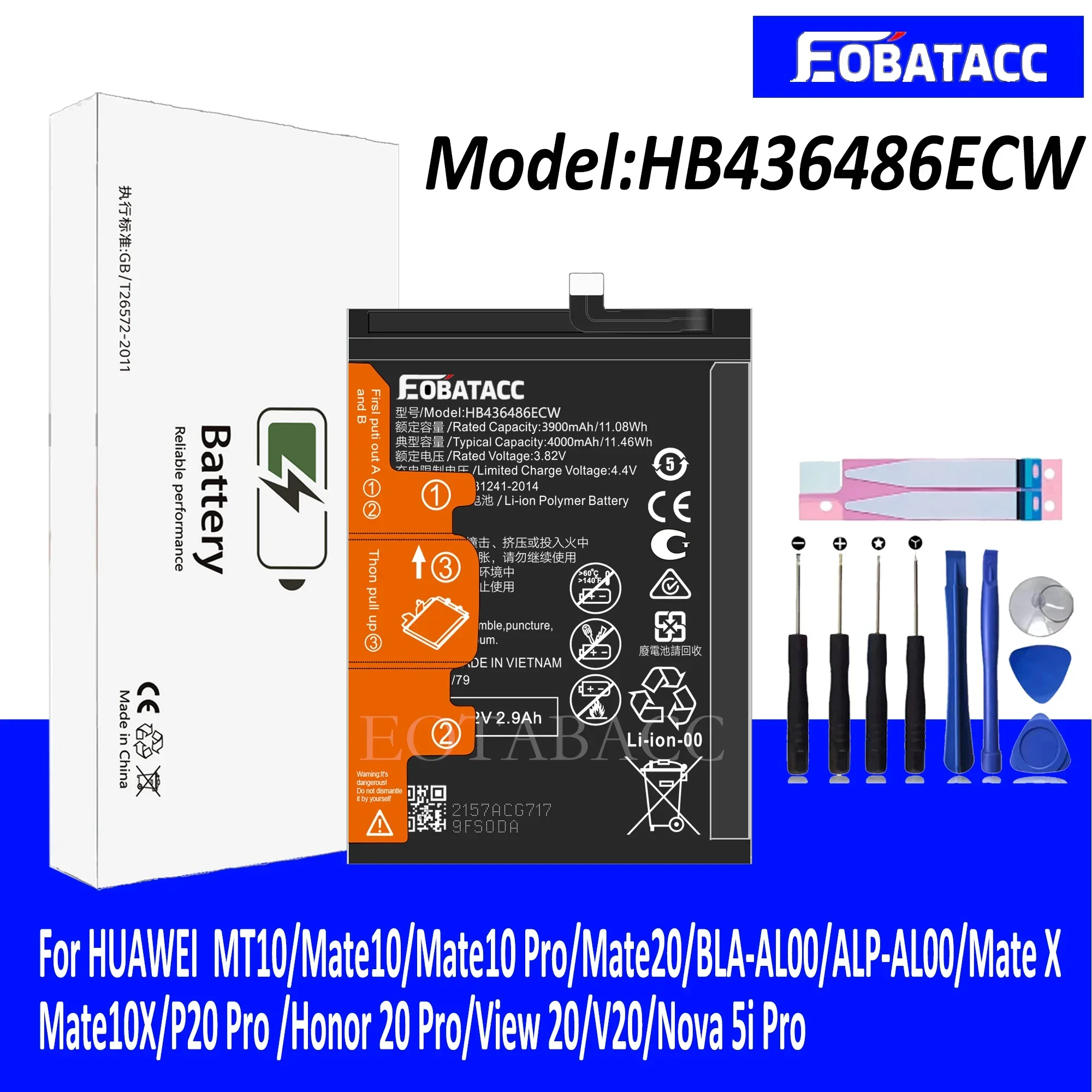 

EOTABACC 100% New Original Battery HB436486ECW For HUAWEI MT10/Mate10/Mate10 Pro/Mate20/BLA-AL00/ALP-AL00/Mate X Battery +Tools