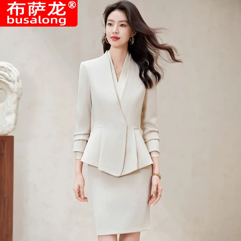 High-End Professional Women's Dress Fashion Temperament Goddess Style Suit Autumn and Winter Suit Front Desk Beauty Salon Work U