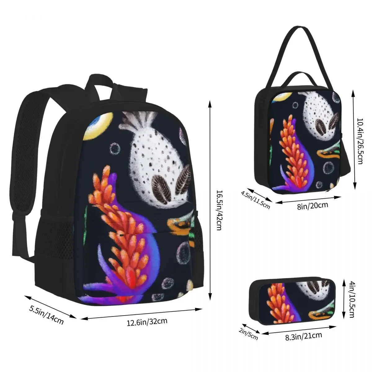 Nudibranchs Backpacks Boys Girls Bookbag Children School Bags Cartoon Kids Rucksack Lunch Bag Pen Bag Three-Piece Set