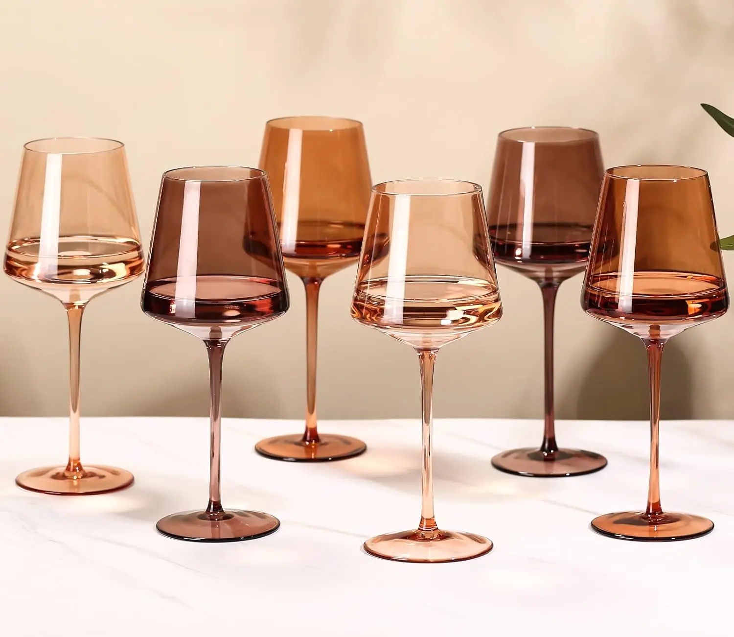 

Brown Wine Glasses Set of 6-18oz【Hand Blown】 Crystal Amber Stemmed Wine Glasses-Brown Wine Glass set for Fall Autumn Winte