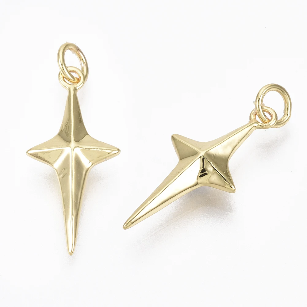 5pcs Brass Star Charms Pendants with Jump Rings Real 18K Gold Plated for Bracelet Necklace DIY Handmade Jewelry Making Supplies