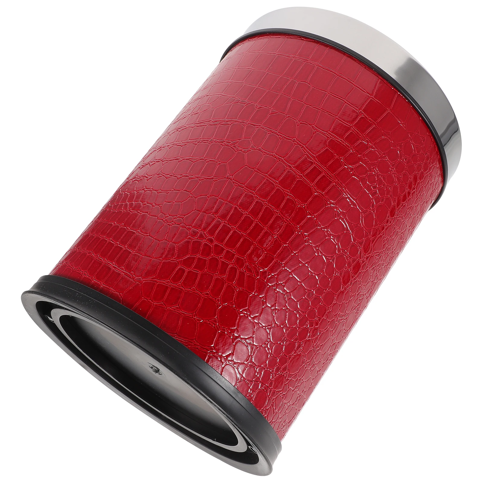 

12L Trash Can Stainless Steel Ring Black Crocodile Pattern Large Capacity Garbage Bin for Hotel Bedroom Office Bathroom