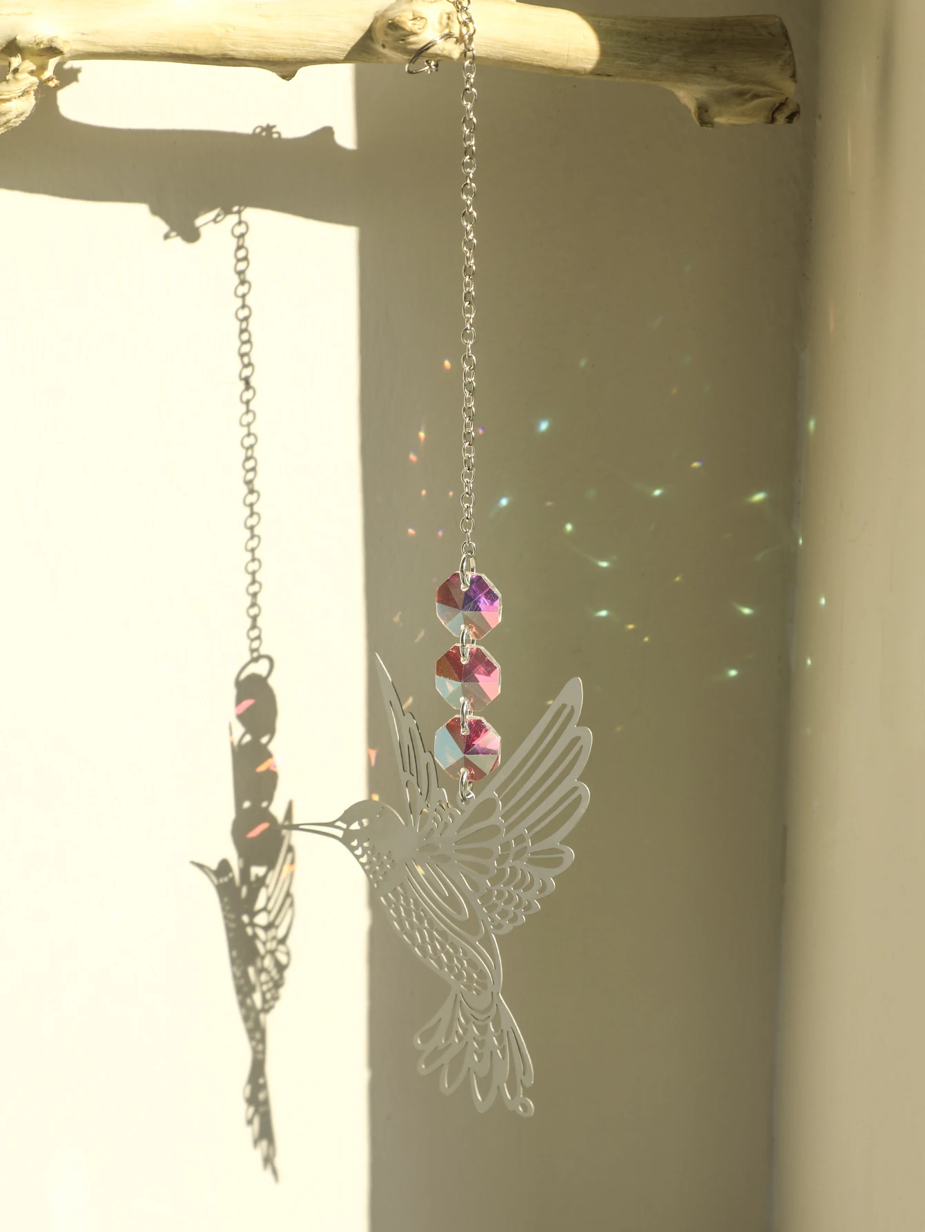 Silver Bird Sun Catcher Stained Glass Beaded Crystal Suncatcher Hanging Decoration Rainbow Maker Garden Decor Outdoor Ornaments