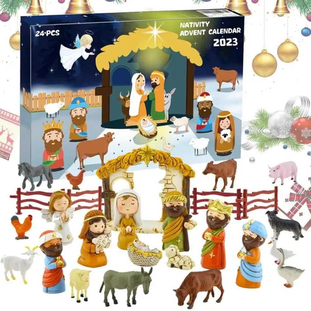 Nativity Scene Advent Calendar 2024 Resin Christmas Countdown Calendar 24 Days Christian Religious Gifts Desktop Ornaments