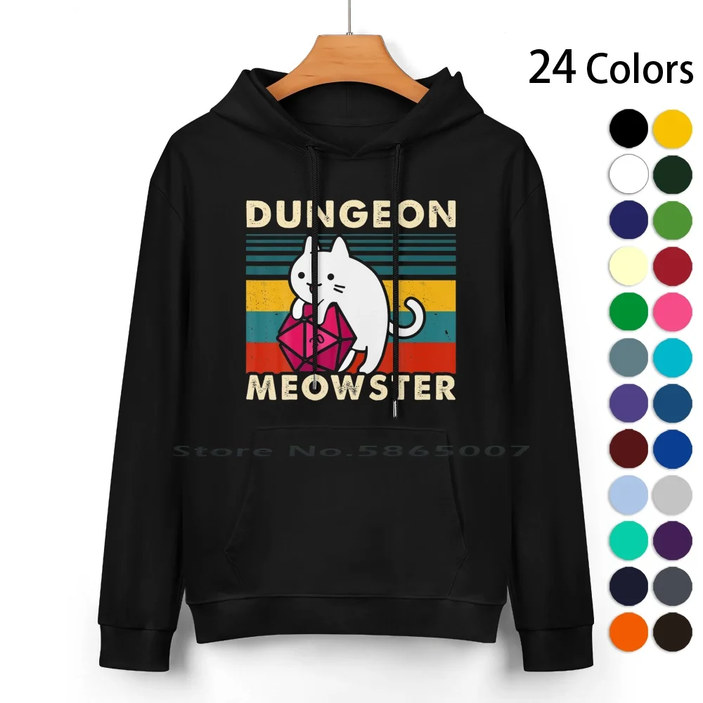 Meowster Funny Dnd Tabletop Gamer Cat D20 Pure Cotton Hoodie Sweater 24 Colors D20 Birthday Tabletop Gamer Dice Cat Geek Dnd