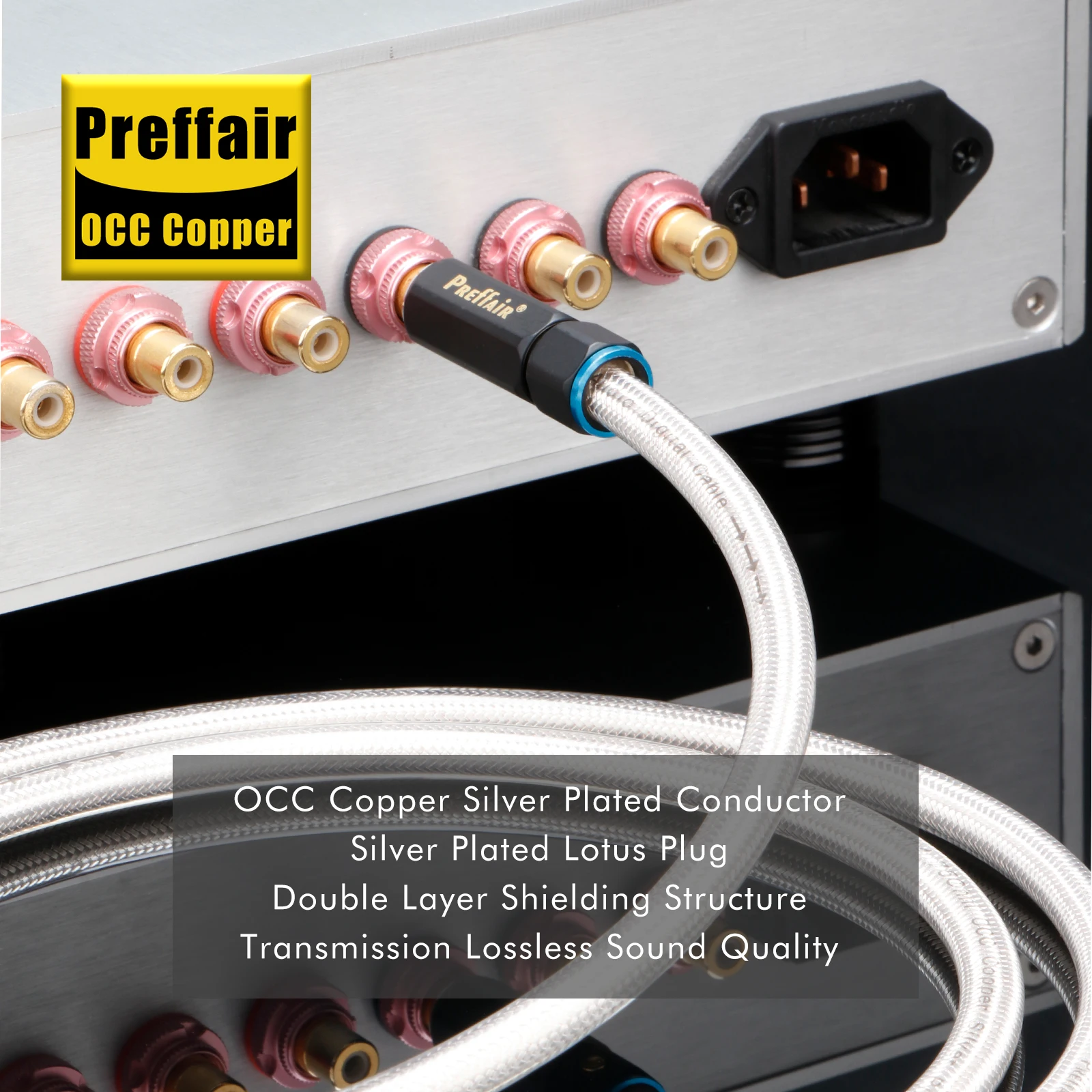 Preffair 75 Ohm digitales koaxiales Audio-RCA-Verbindungskabel mit vergoldetem RCA-Stecker und OCC versilbertem Leiter-X414R1719 – Detail 5