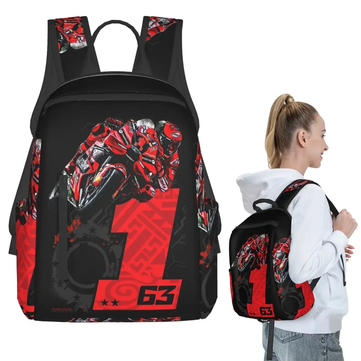 

Francesco Bagnaia Number 1 Moto GP Backpack Student Boys Girls BookBag Children School Bag Computer Shoulder Bags for Men Women