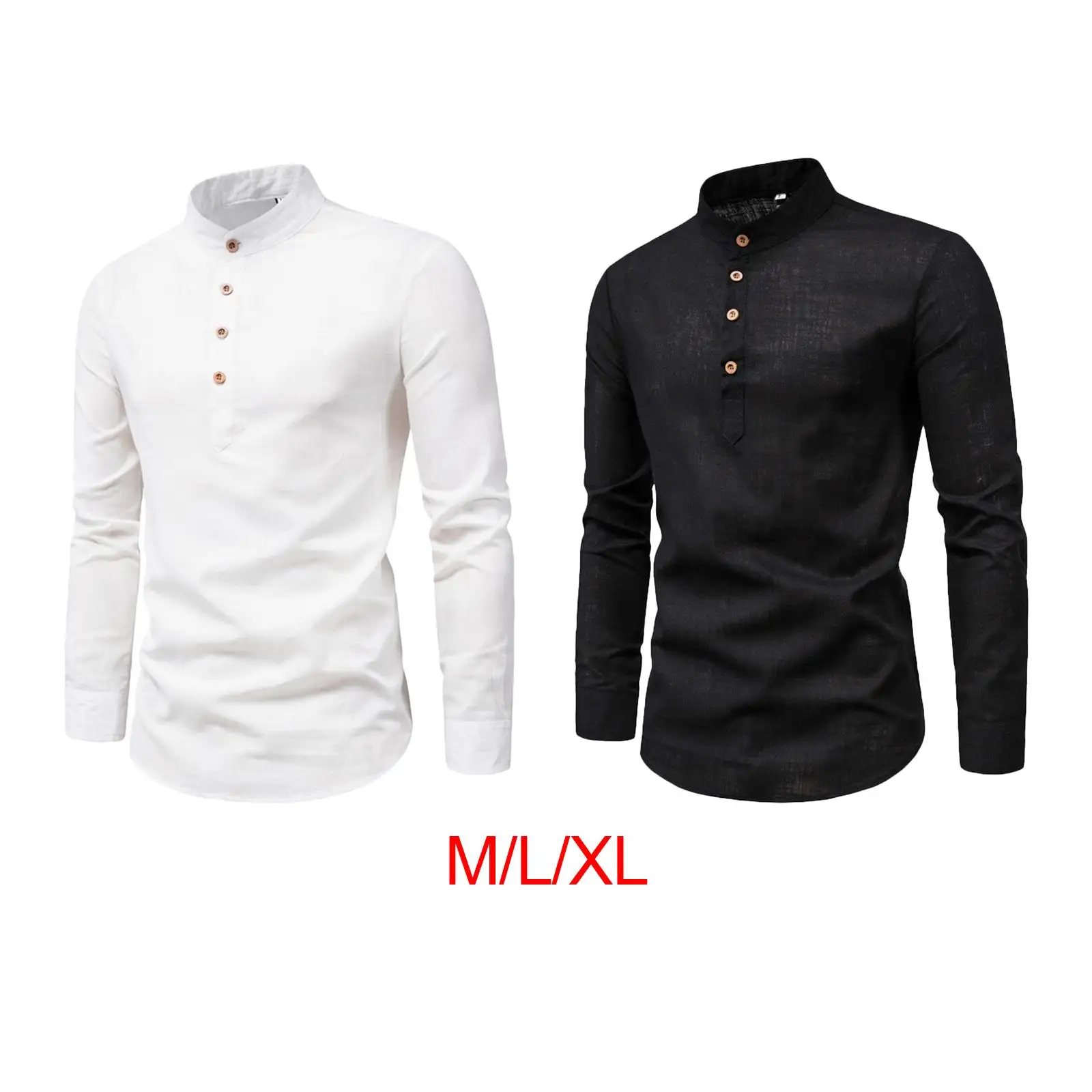 Camisa de manga larga con cuello levantado para hombre, camisa informal con banda para ocio diario, vacaciones en la playa, reuniones de negocios, citas y oficina