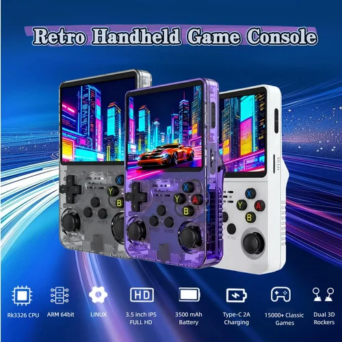 Imagen 2 del producto Consola de videojuegos portátil Retro R36HD, pantalla IPS de 3,5 pulgadas, 64GB, reproductor de bolsillo portátil R36S pro con juegos de sistema Linux