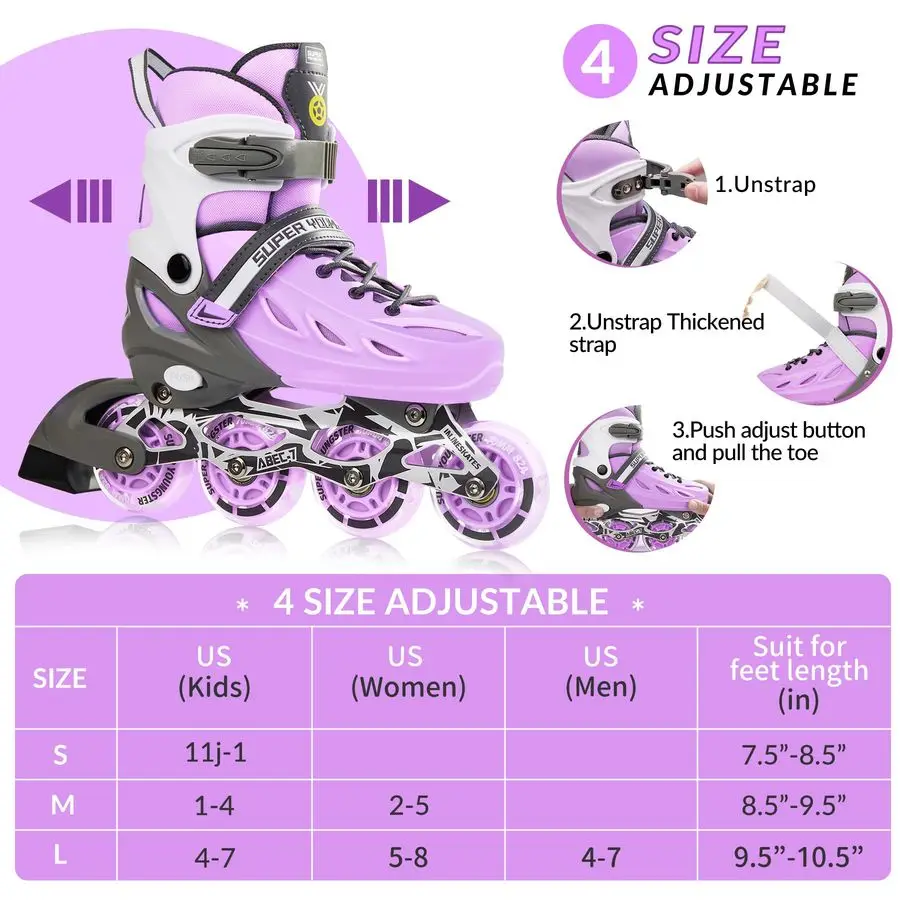 زلاجات مضمنة للأولاد والبنات من عمر 412 مع عجلات مضيئة، شفرات زلاجات دوارة للشباب والأطفال في الأماكن المغلقة والمبتدئين في الهواء الطلق #3