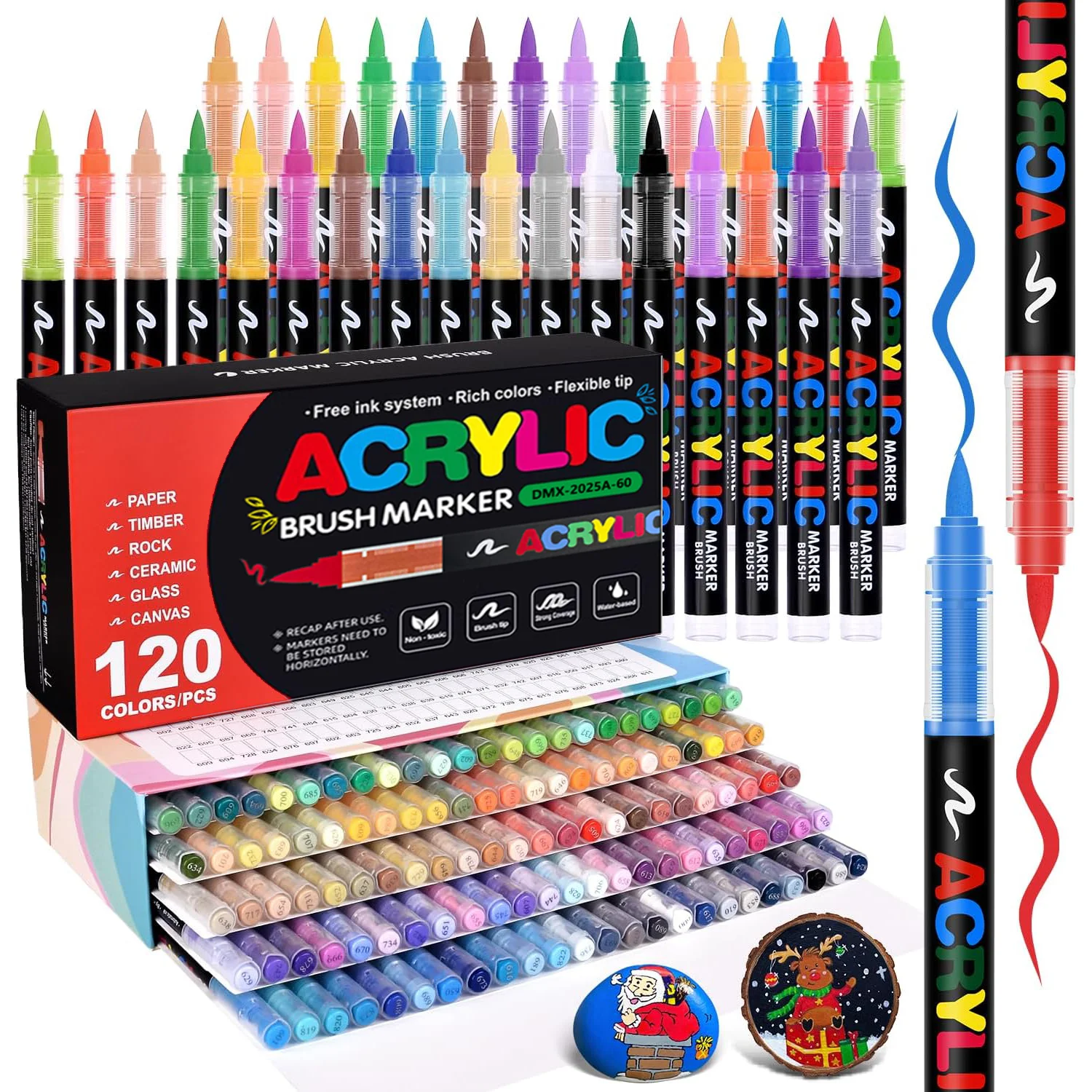 Rotuladores de pintura acrílica de 12 a 72 colores, marcadores acrílicos, pincel, marcador de punta larga, marcadores de pincel a base de agua, bolígrafos de pintura para lienzo, madera y piedra