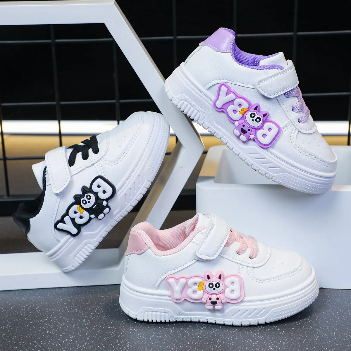 Children's Casual White Shoes Girls Cute Cartoon Comfortable Board Shoes Soft Breathable Non Slip Running Kids Shoes Sneakers