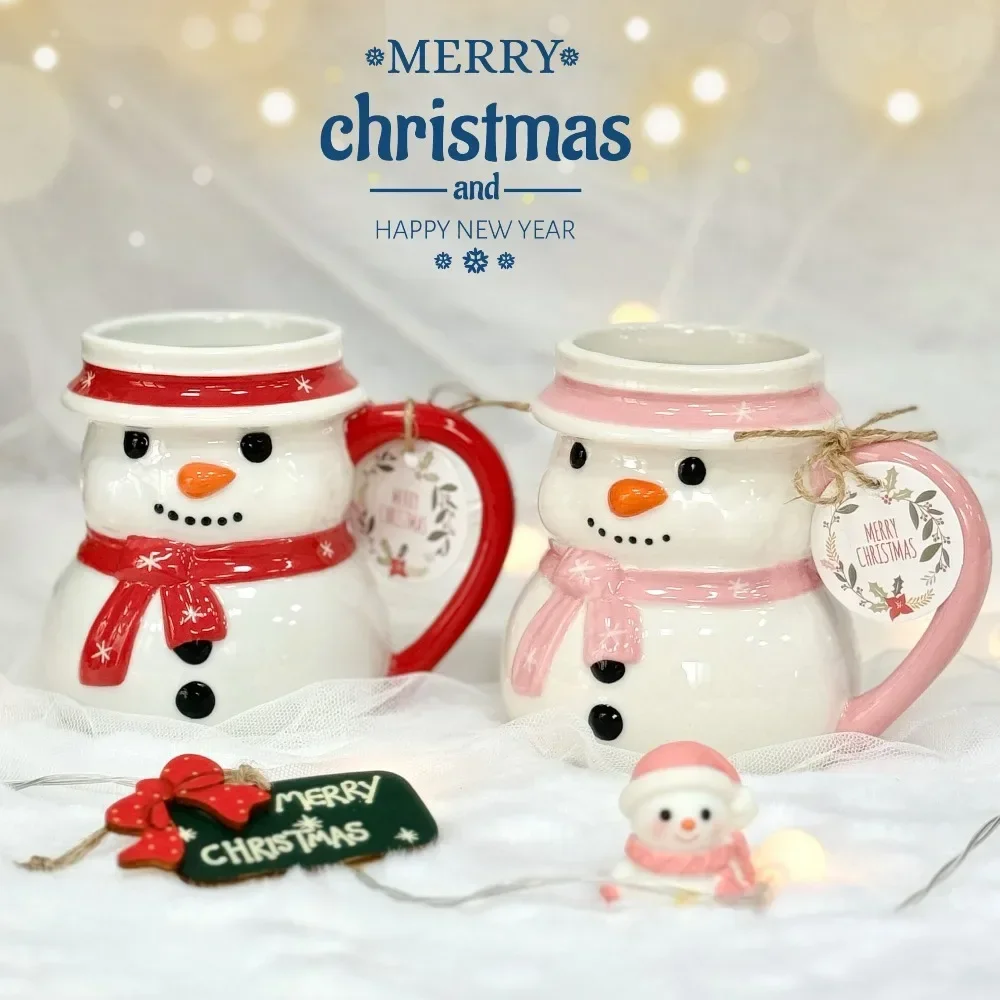 3D Snowman Mug Ceramic Christmas Coffee Cup with Spoon Gift Box Holiday Novelty Mug for Xmas Winter Table Decor Christmas Gift
