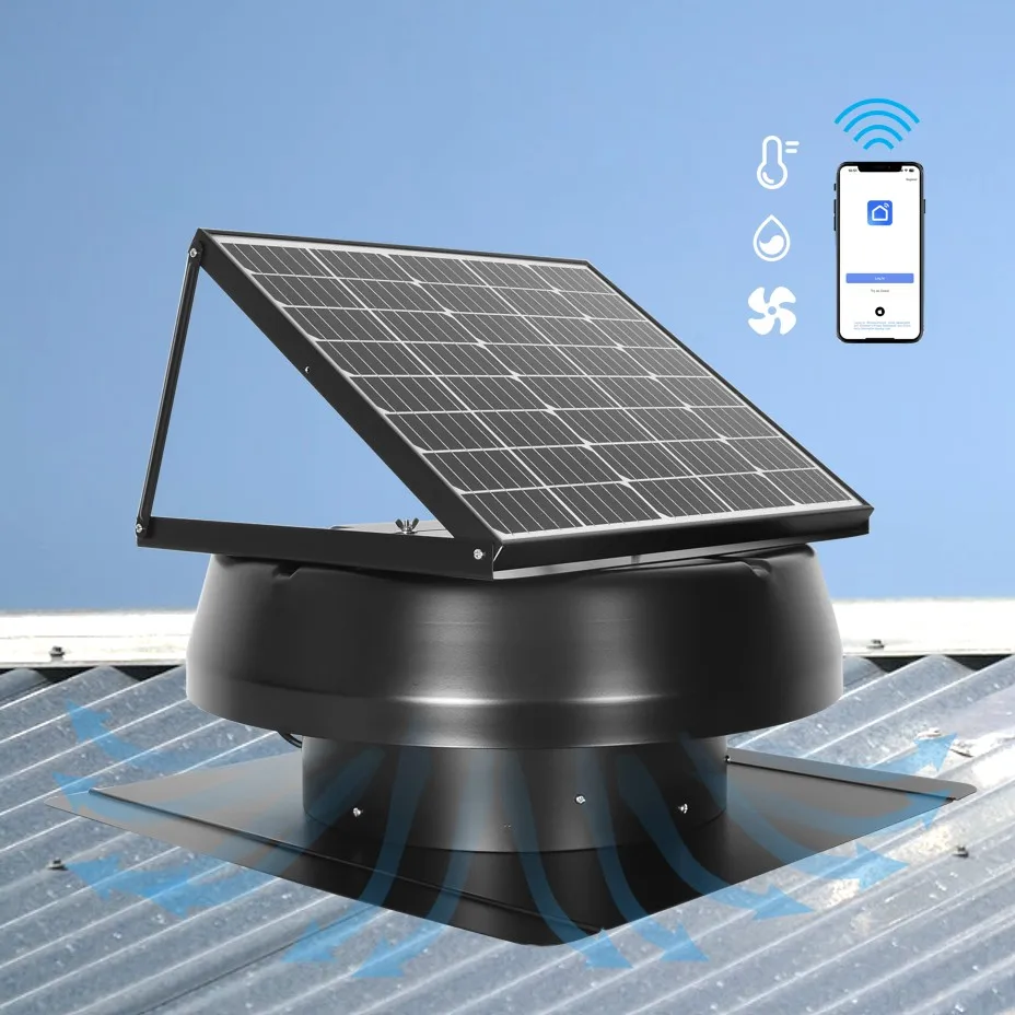 

Солнечный вентилятор для чердака RV 40W/50W, бесшумный, с интеллектуальной системой вентиляции день/ночь, адаптер AC/DC, управление через приложение, для дома, гаража, склада