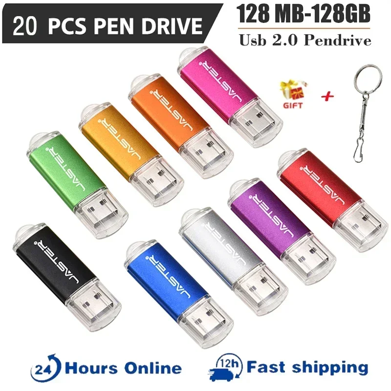 LOTE-alta velocidade Mini USB Flash Drive, Pen Drive colorido, Memory Stick portátil, 16GB, 8GB, 32GB, 64GB, 128GB, atacado, 20 pcs