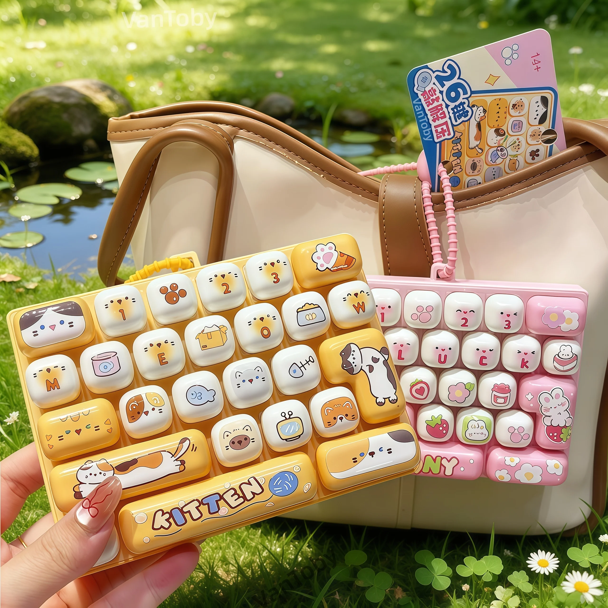 Cartoon Animal Diary 26 Grid Stress Relief Keyboard Keycap Keychain For Bags Backpacks Cars Teens Adults Couples Students Fun Gi