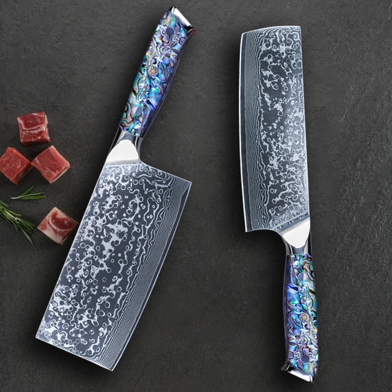 Professional Chef Knife Set Chinese Cleaver Slicer Nakiri Knife 67 Layer Damascus Steel Kitchen abalone handle