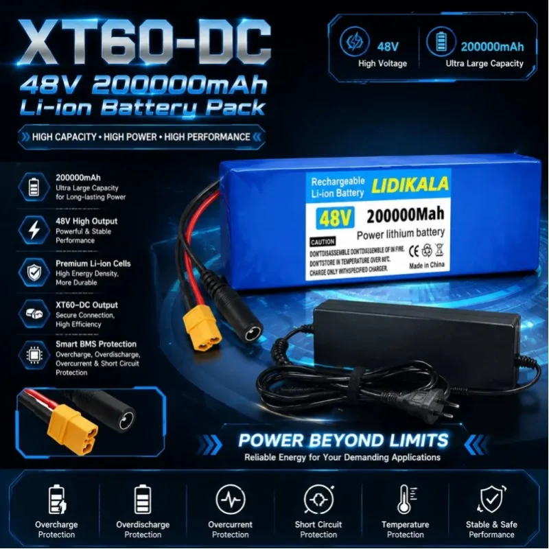 Hochleistungs-Lithium-Akku-Pack 48V 200Ah 13S3P 18650 mit integrierter BMS-Schutzplatine für 500W 1000W E-Scooter E-Bike Komplettset