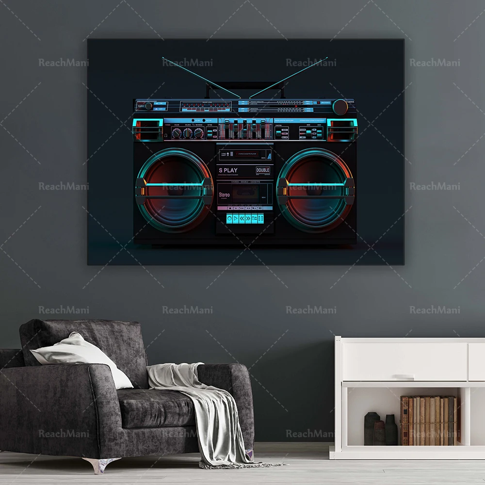 Vintage Audio Tape Print, Boombox Broadcast Art, Ghetto blaster Poster, Vintage Tape, Audio Recorder Boombox 80s Print on Canvas