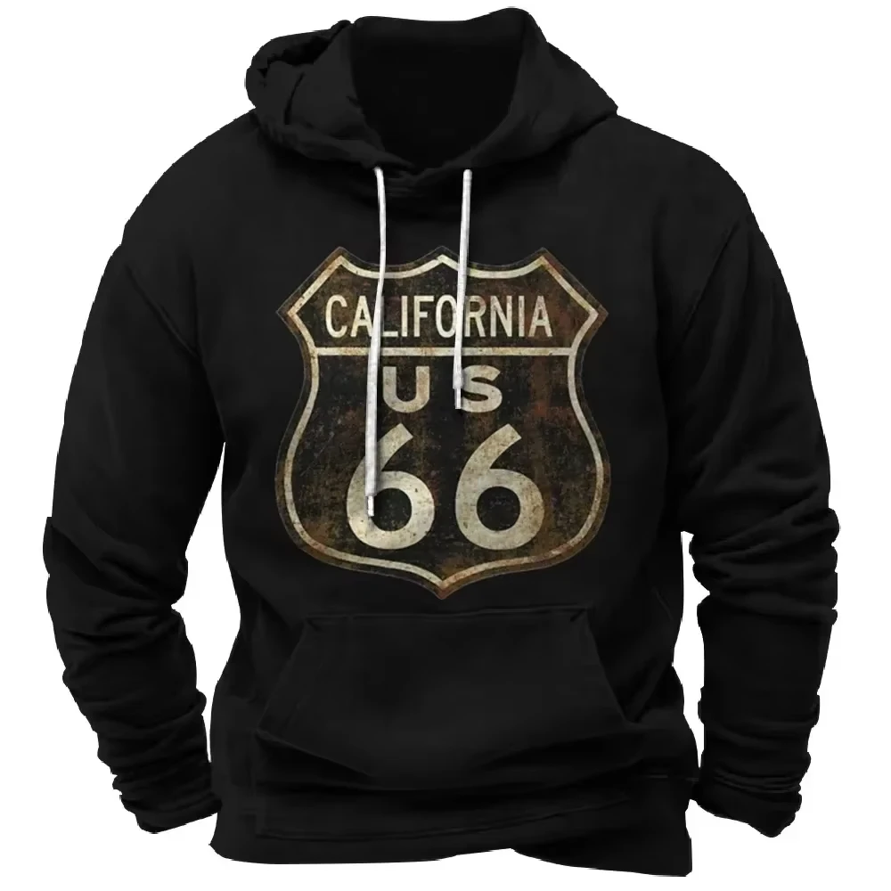 Fit Autumn/Winter Men's Clothing 3d Printed Men's Route 66 Pattern Hoodie Men's Loose Trend Oversized Fashion Casual Hoodie