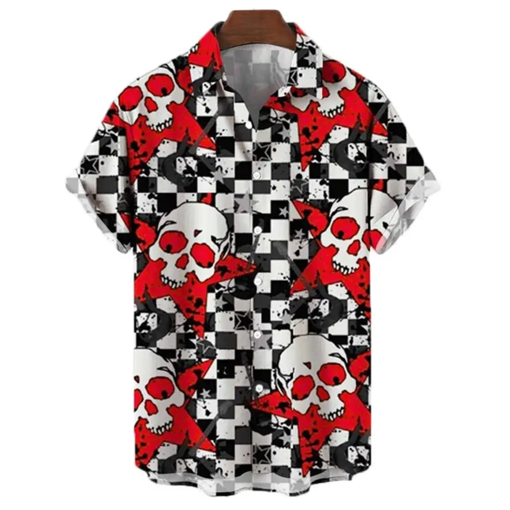 3d Skull Party Hawaiian Shirt Men\'s Casual Loose Breathable Summer Shirt Men Streetwear Short Sleeve Beach Shirt EU Size