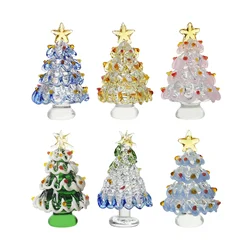 Mini Color Crystal Christmas Tree Figurine Collectible Handmade Blown Glass Christmas Tree Ornament Tabletop Festival Gift