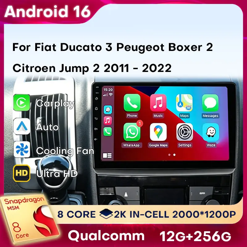 Android 16 For Fiat Ducato 3 Peugeot Boxer 2 Citroen Jump 2 2006 - 2022 Car Radio Wireless Carplay Auto BT Navigation Head Unit