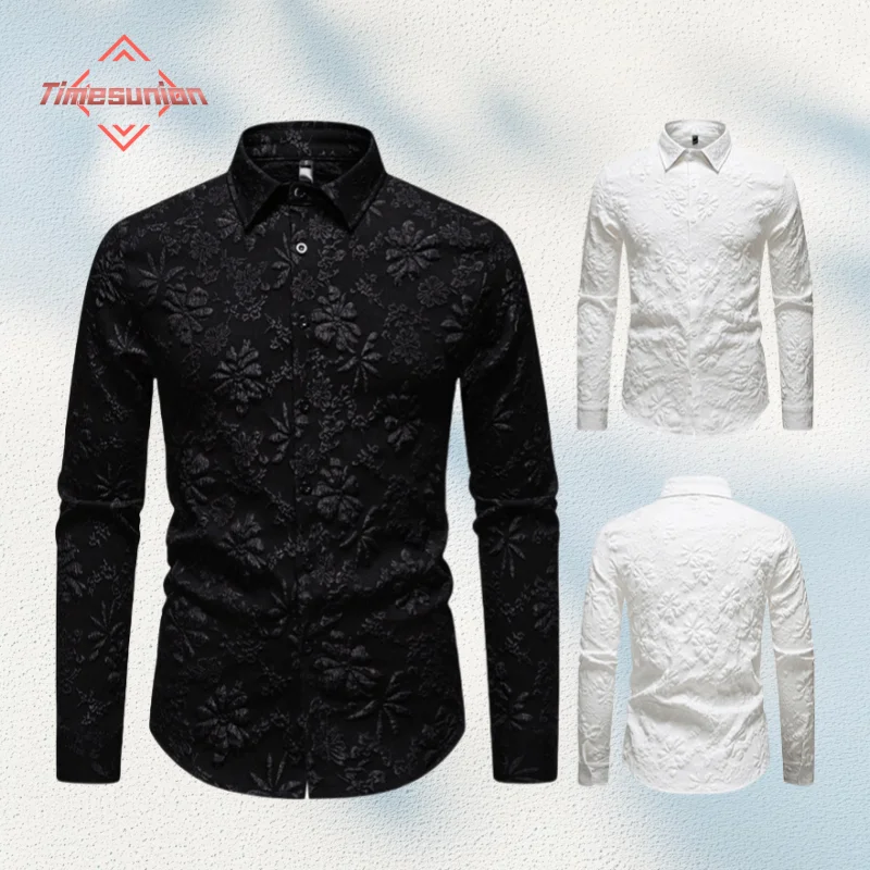 

Embossing Mens Shirts Luxury 2025 Long Sleeve Floral Paisley Silk Business Party Wedding Shirt Men Clothing Chemise Homme