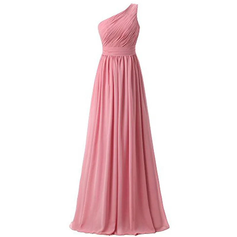 

Pink Bridesmaid Dress Long Chiffon One Shoulder A Line Elegant Chic Wedding Party Dress Long Maid Abiti Da Occasione Su Misura