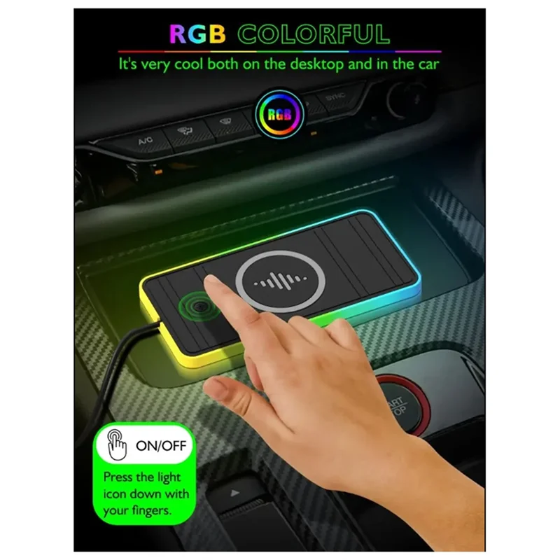 ABKI-車のワイヤレス充電器呼吸ライト付き RGB 車の滑り止めパッドワイヤレス充電部品に適しています