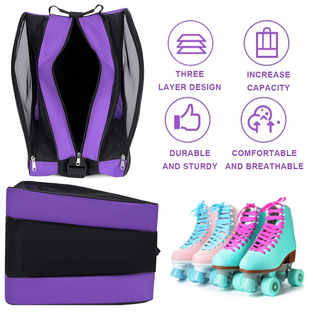 Roller Skate Bag Breathable Multi-Compartments Ice-Skating Shoulder Bag Portable Skiing Roller Skate Storage Bag for Men Women