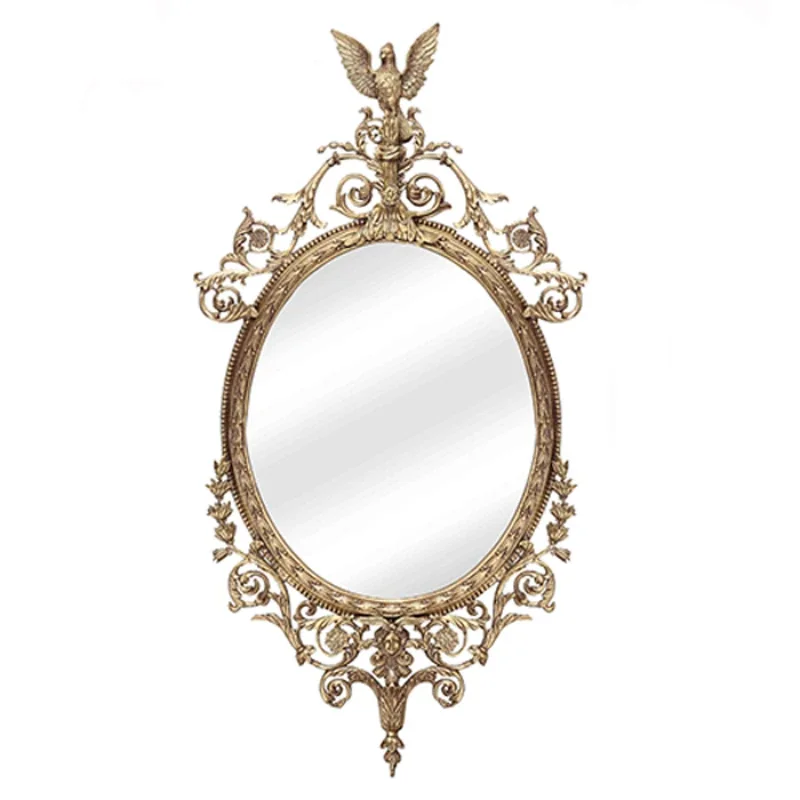 Luxurious European Antique Decoration Luxury Hanging Baroque Copper And glass Oval Mirror For Gift BF08-SJ100018