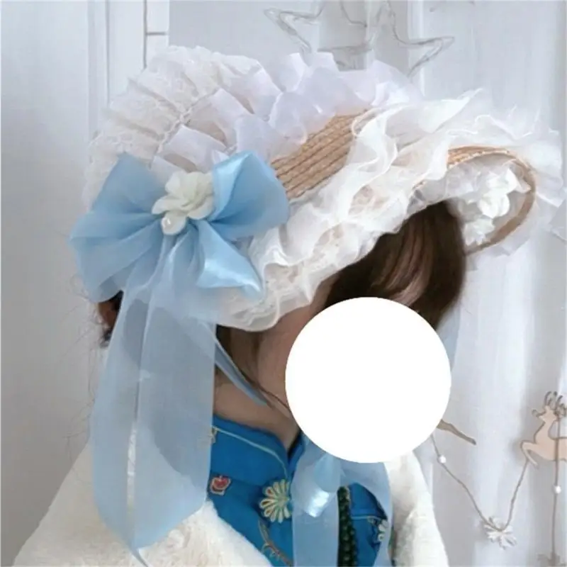 M6CD Stijlvolle Franse stijlen Bonnet Hat met Lace Bowknot verstelbare Panama -hoed voor speciale gelegenheid Roleplay Anime