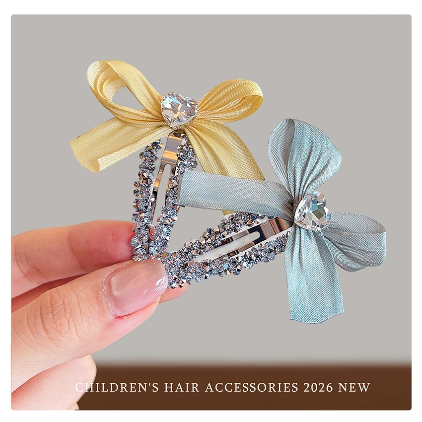 2 Stück/Set Neue Koreanische Niedliche Glänzende Kristall-Haarspangen mit Schleife, Haarschonende Rutschfeste BB-Haarklammern für Babys, Kleinkinder und Kinder – Detail 9