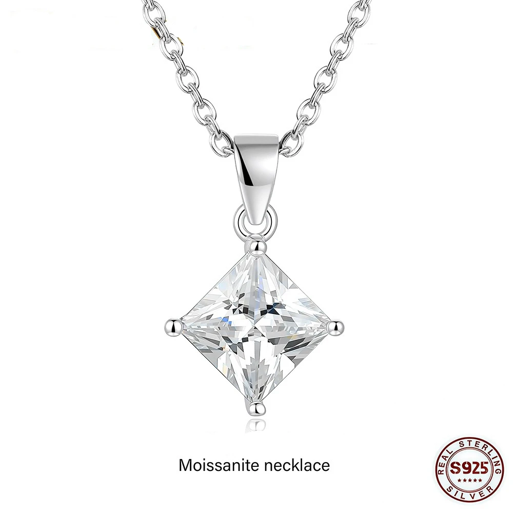 

Real 1-2ct Moissanite Pendant S925 Sterling Silver Plated with 18K White Gold Necklace for Woman Party High-End Jewelry Gift