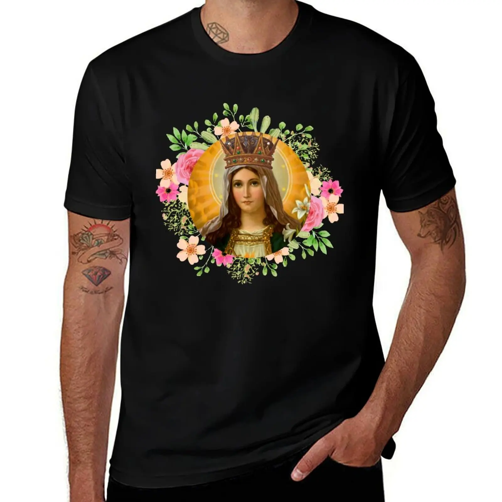 

Our Lady Queen of Heaven I Virgin Mary I Sacred Heart of Mary I Футболка с католическими принтами и принтом для мужчин Футболка