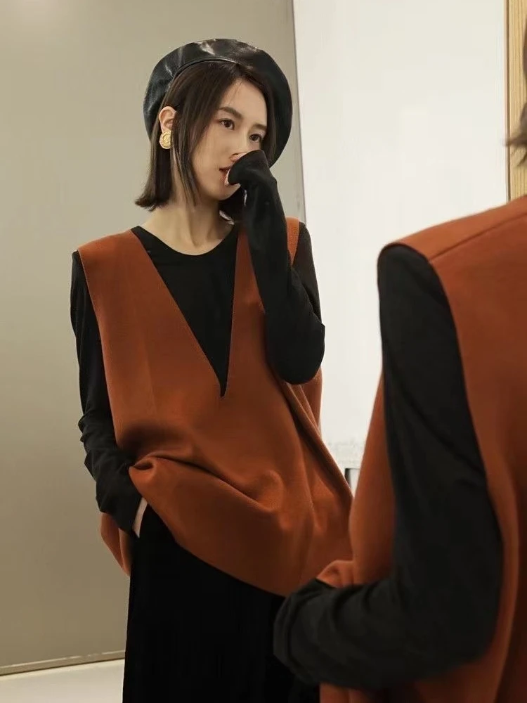 

Ladies Knitted Wool Vest Loose Svel Camere V-Ne Cotton Pure Color Trendy Autumn Winter New Sle GT-233