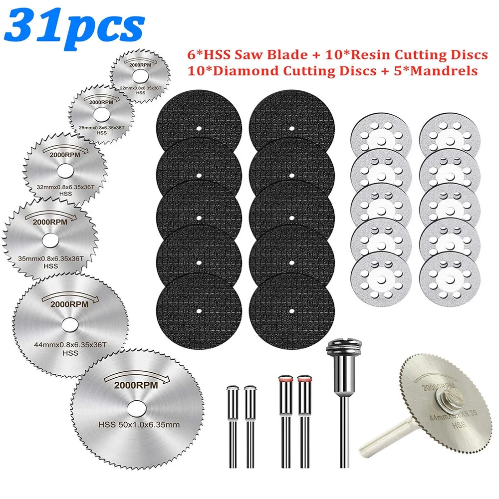 31pcs Diamond Cutting Discs Wheel Saw Blade Set Drill Bit For Dremel Rotary Tool Accessories Multi-Size Blades